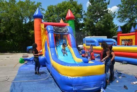Bounce house and obstacle course setup