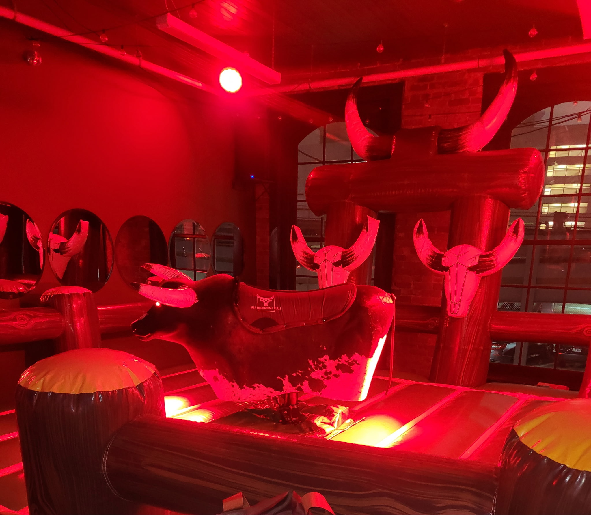 Mechanical bull ride with mood lighting